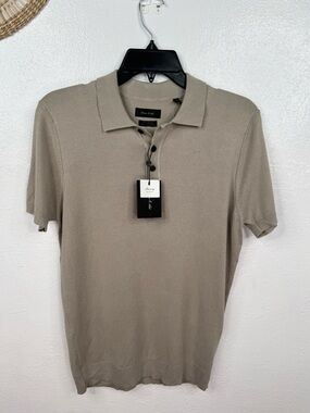 Porter & Ash Men's Knit Polo Shirt Beige Short Sleeve Button Placket